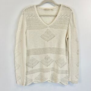 Soft Surroundings Sweater‎ Womens M Ivory Bay of Biscay Crochet Knit Grandma 90s